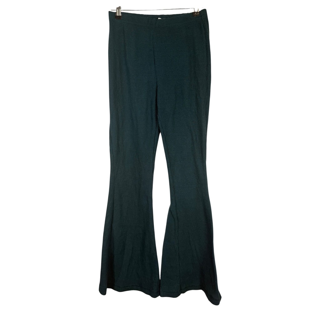 Better Together Forest Green Waffle Knit Flare Pants Small Bell Bottom Thermal
